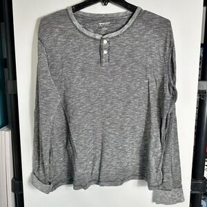 Arizona Jeans Co Mens Size XL Gray Thermal Waffle Knit Henley Long Sleeve Shirt